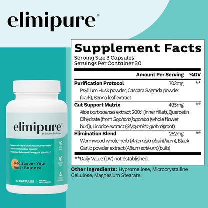 Elimipure Gut Cleanse & Restore Supplement, Regularity Support, 90 Caps